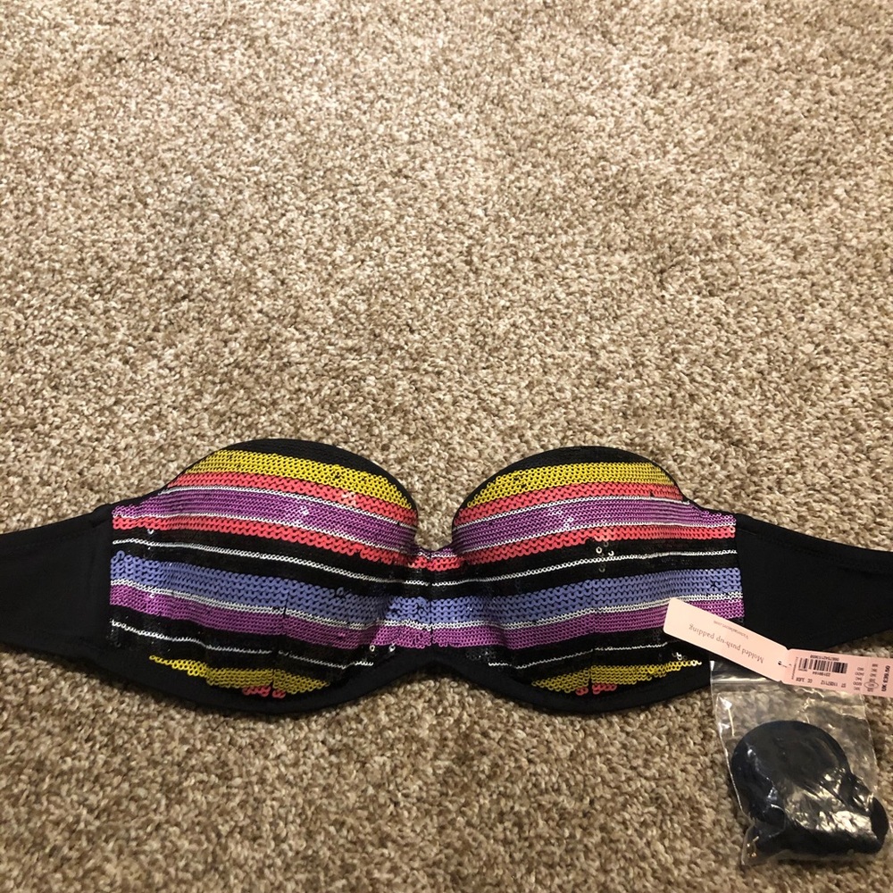 NWT VS sequin rainbow flirt bandeau bikini top 32d